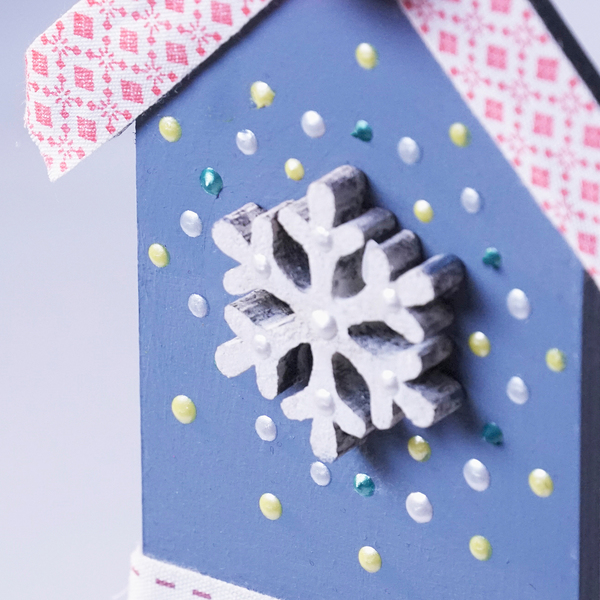 Κρεμαστό στολίδι - Γαλάζιο σπιτάκι με Χιονονιφάδα - σπίτι, χειροποίητα, κρεμαστά, χριστουγεννιάτικα δώρα, στολίδια - 3