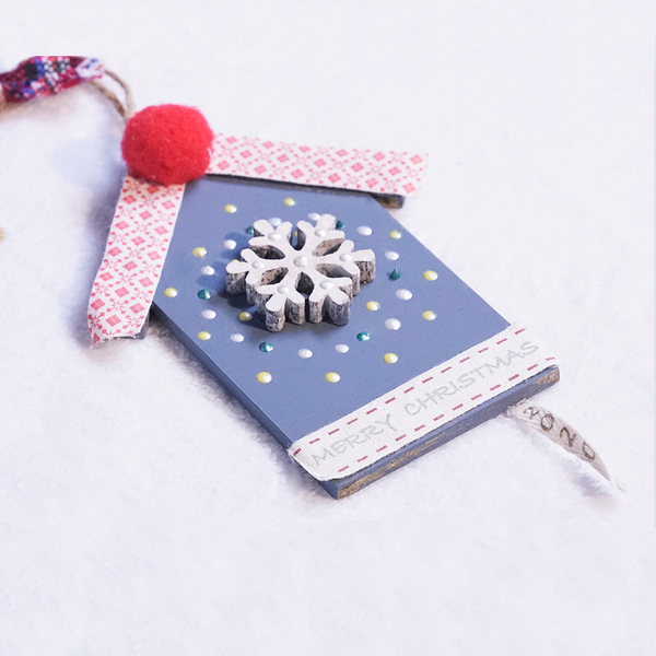 Κρεμαστό στολίδι - Γαλάζιο σπιτάκι με Χιονονιφάδα - σπίτι, χειροποίητα, κρεμαστά, χριστουγεννιάτικα δώρα, στολίδια - 4