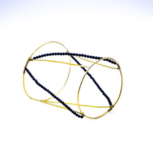 "Minimalistic style" bracelet in Black & Gold - χάντρες, μπρούντζος, σταθερά, φαρδιά - 2