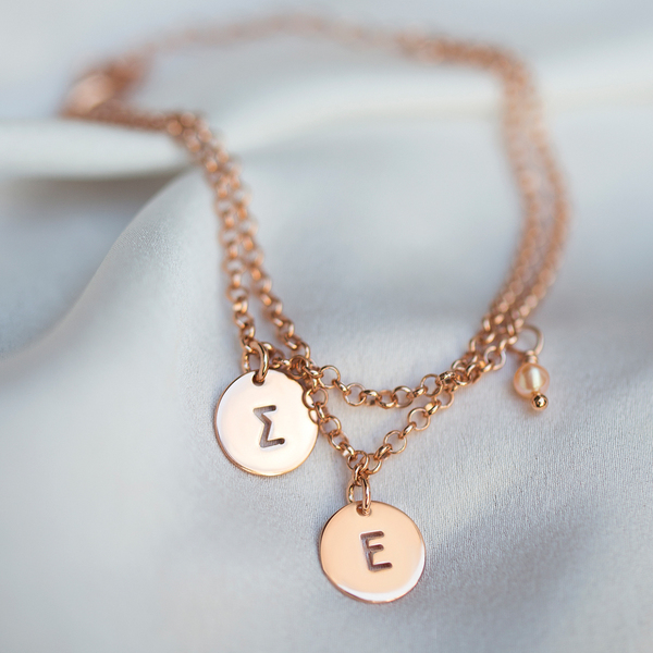 Βραχιόλι με δύο αρχικά μονογράμματα και αλυσίδα ασήμι 925 - charms, ασήμι 925, όνομα - μονόγραμμα, minimal, δώρα για γυναίκες - 4