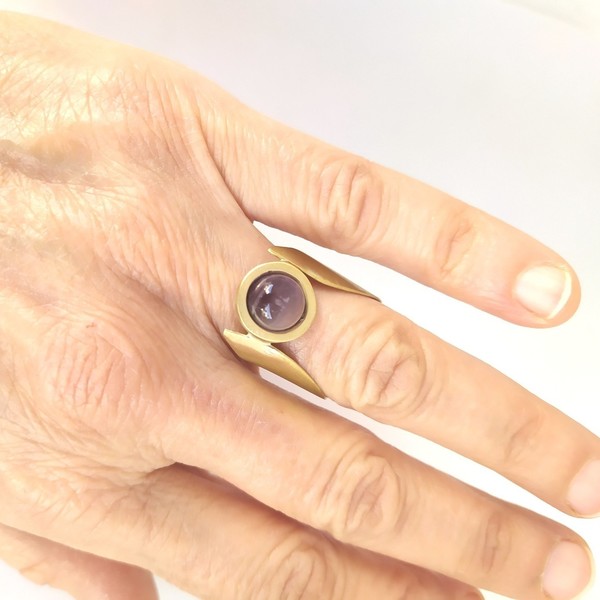Δαχτυλίδι με Αμεθυστο χειροποιητο - chevalier, ορείχαλκος, σταθερά - 2