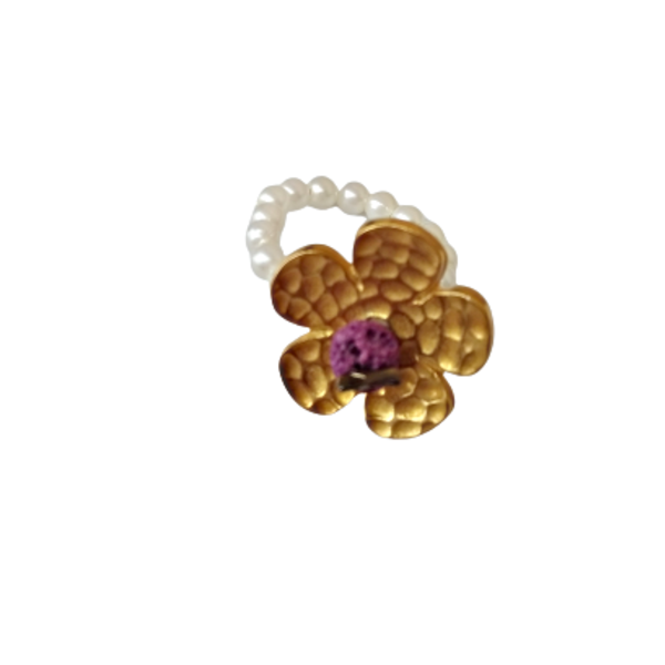 ρομαντικό δαχτυλίδι λουλούδι χρυσό με πέρλες και κοράλι - ημιπολύτιμες πέτρες, μαργαριτάρι, λουλούδι, μπρούντζος, σταθερά, με πέρλες