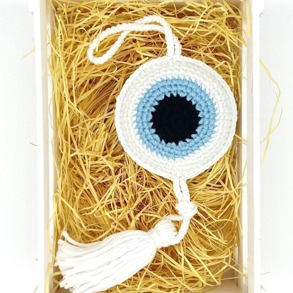 Πλεκτό μάτι (διάμετρος 10 εκ.) - δώρα για βάπτιση, ματάκια, γούρια, δώρο γέννησης, φυλαχτά - 2