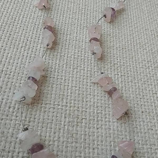 κολιέ με ροζ και μώβ ημιπολύτιμο λίθο - ημιπολύτιμες πέτρες, γυναικεία, κοντά, φθηνά - 3