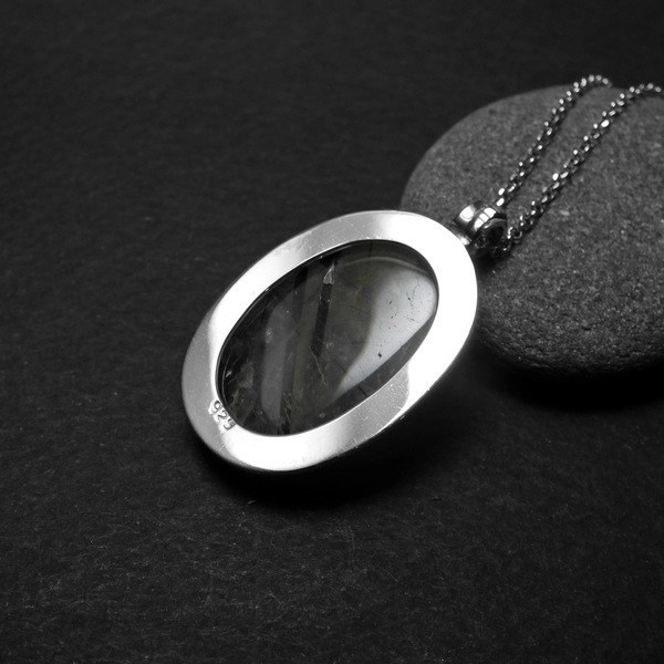 "Silver Rutile Quartz" Xειροποίητο μενταγιόν από ασήμι 925 και Χαλαζία με μαύρη Τουρμαλίνη! - ημιπολύτιμες πέτρες, ασήμι 925, κοντά - 3