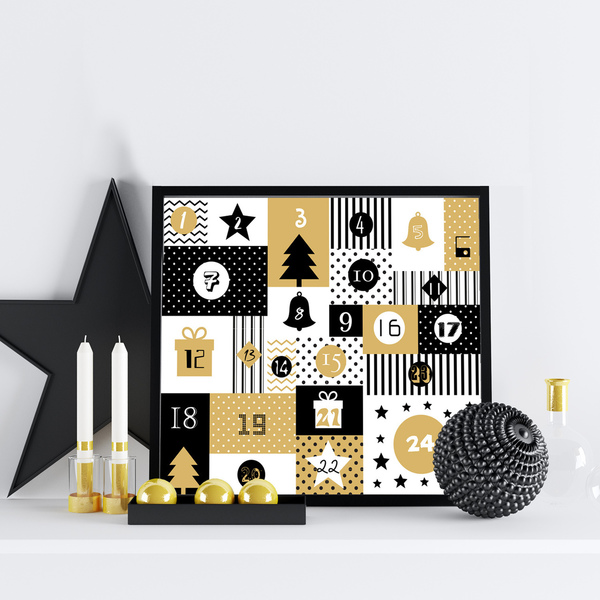 Χριστουγεννιάτικο Καδράκι με "Hμερολόγιο Aντίστροφης Mέτρησης" σε τόνους του μαύρο-χρυσό |21x30 - ξύλο, αστέρι, δώρα για παιδιά, χριστουγεννιάτικα δώρα - 4