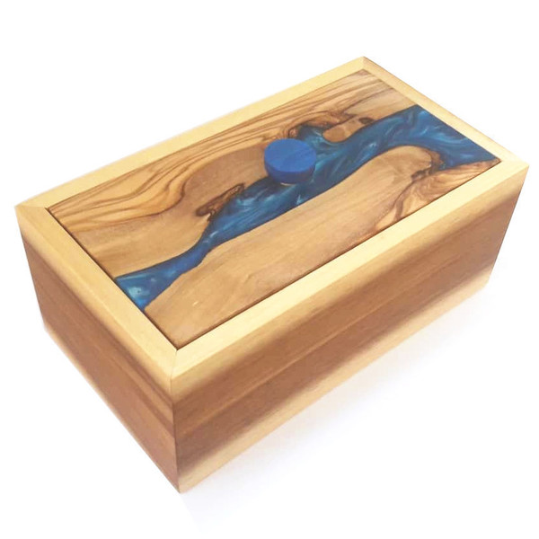 Χειροποίητο μπλε κουτί κοσμημάτων από ξύλο και ρητίνη - κουτί, εποξική ρητίνη