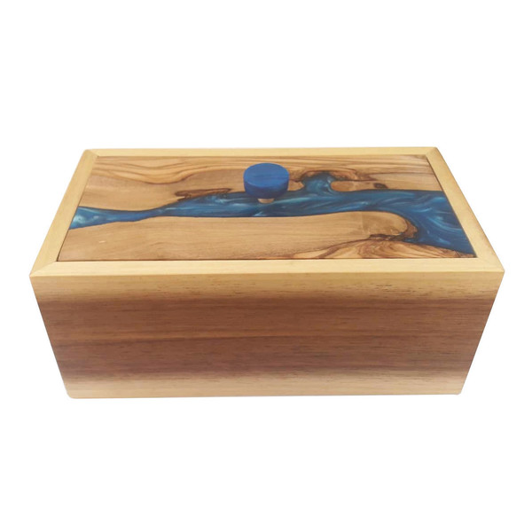 Χειροποίητο μπλε κουτί κοσμημάτων από ξύλο και ρητίνη - κουτί, εποξική ρητίνη - 2