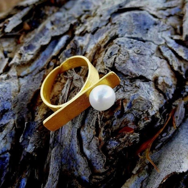 White Dream-επίχρυσο δακτυλίδι με μαργαριτάρι - μαργαριτάρι, επιχρυσωμένα, boho, αυξομειούμενα, δώρα για γυναίκες, φθηνά - 3