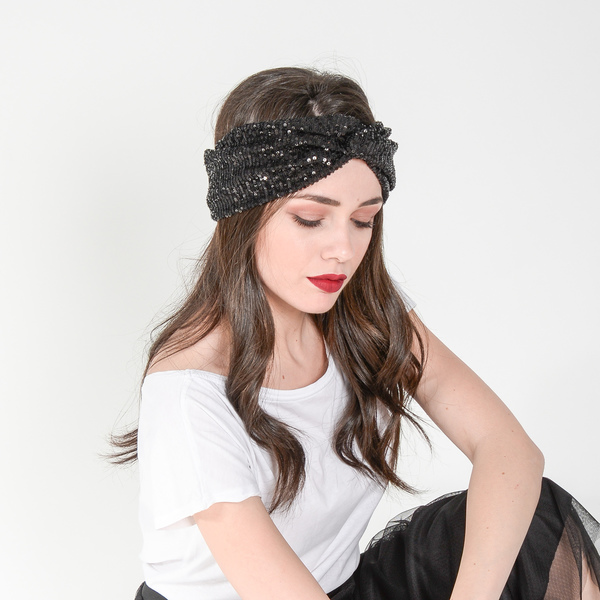 "Black Sparkle" Headband με μαύρες παγιέτες - κορδέλες μαλλιών, headbands - 2
