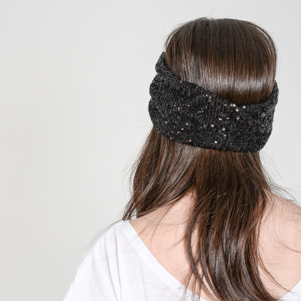 "Black Sparkle" Headband με μαύρες παγιέτες - κορδέλες μαλλιών, headbands - 3