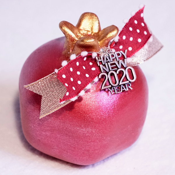Χειροποίητο Κόκκινο-Γκλιίτερ Κεραμικό Ρόδι 2020 - πηλός, κεραμικό, χειροποίητα, ρόδι, διακοσμητικά, χριστουγεννιάτικα δώρα - 2