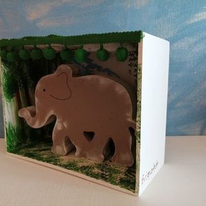 Κουτί Φωτιζόμενο -Shadow box με Ελεφαντάκι - δώρο, ελεφαντάκι, διακοσμητικά, 3d κάδρο, επιτραπέζιο διακοσμητικό - 4