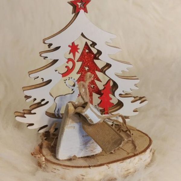 Γούρι ξύλινο / 3D Έλατο, ελάφι - χριστουγεννιάτικο δέντρο, γούρια - 3