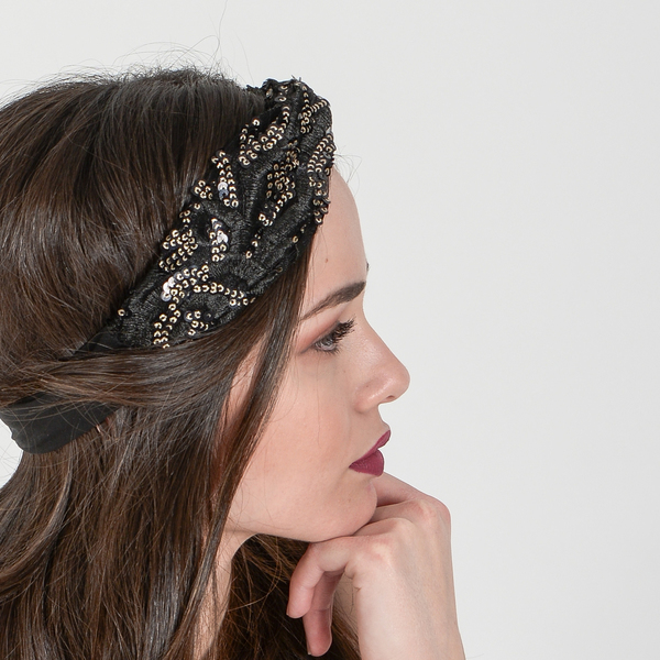 "Chimera" headband από δαντέλα και παγιέτες - δαντέλα, κορδέλες μαλλιών - 4