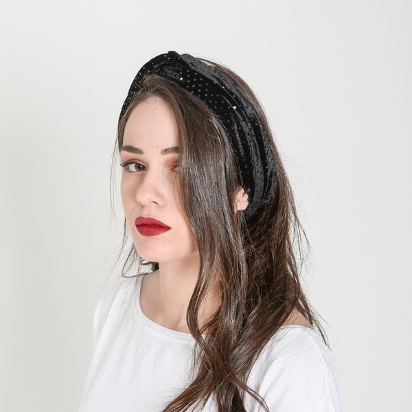 "Velvet Sparkle" βελούδινο headband με λαμπερές λεπτομέρειες - πουά, κορδέλες μαλλιών, headbands - 5