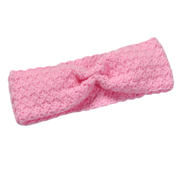 Ροζ πλεκτή χειροποίητη κορδέλα με σούρα - τουρμπάνι, headbands