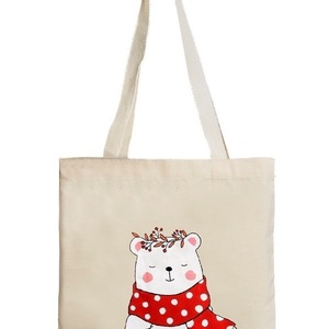 Πάνινη τσάντα Ζωγραφισμένη στο χέρι ♥ Λευκή Αρκούδα - ύφασμα, ώμου, μεγάλες, all day, χειμώνας, tote, πάνινες τσάντες, φθηνές - 2