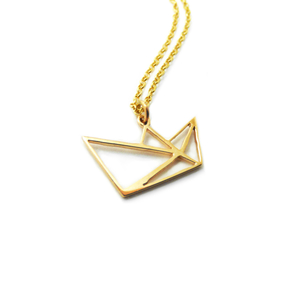 " Origami Boat Necklace " - Χειροποίητο επίχρυσο-επάργυρο μενταγιόν με καραβάκι Origami! - επιχρυσωμένα, καραβάκι, minimal, κοντά, φθηνά, μενταγιόν