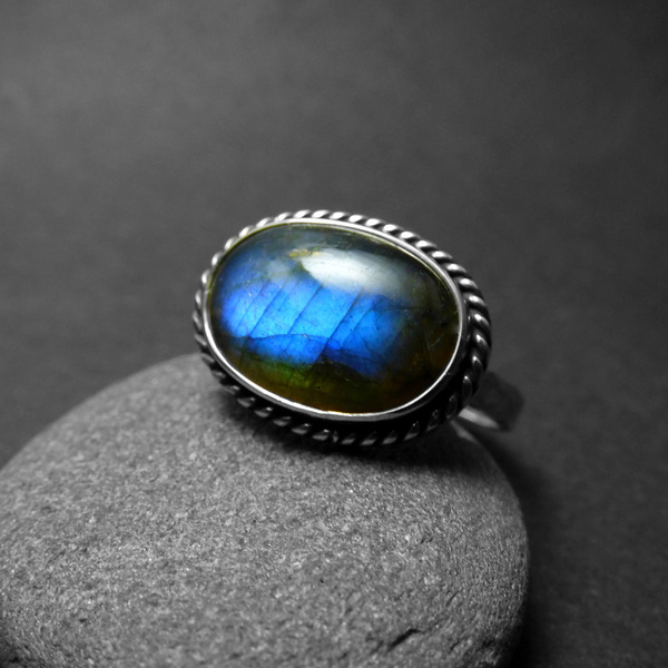 " SIlver Blue Labradorite " - Χειροποίητο ασημένιο δαχτυλίδι με Λαβραδορίτη! - ασήμι, αυξομειούμενα - 2
