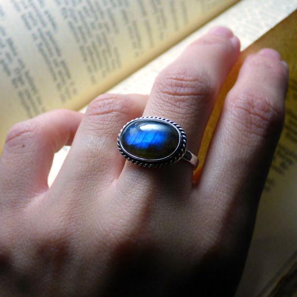 " SIlver Blue Labradorite " - Χειροποίητο ασημένιο δαχτυλίδι με Λαβραδορίτη! - ασήμι, αυξομειούμενα - 4