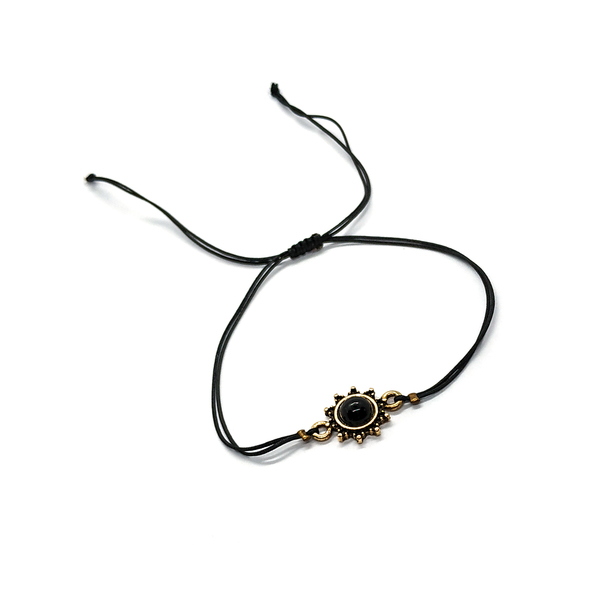 "Helianthus Bracelet II" - Μίνιμαλ βραχιόλι με χρυσό μεταλλικό στοιχείο - charms, κορδόνια, χεριού, αυξομειούμενα, φθηνά