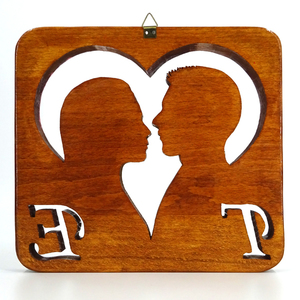 Ζευγάρι με αρχικά - ξύλο, δώρα γάμου, ζευγάρια, δώρα αγίου βαλεντίνου, ξύλινα διακοσμητικά - 2