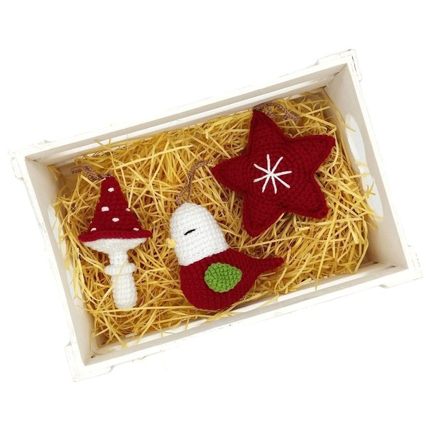 Χριστουγεννιάτικο στολίδι - μανιτάρι - χριστουγεννιάτικο, amigurumi, χριστουγεννιάτικα δώρα, στολίδι δέντρου, στολίδια - 3
