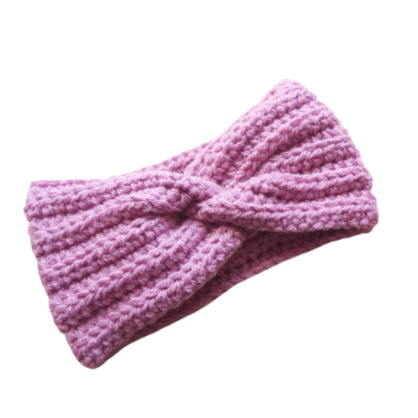 Στριφτή ροζ σκούρα πλεκτή κορδέλα - κορδέλα, headbands - 5