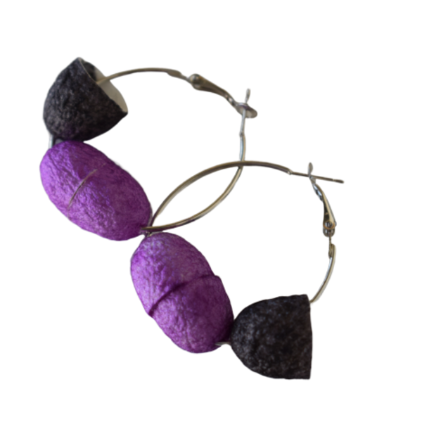 Purple & Grey earrings - κρίκοι, ατσάλι, boho, φθηνά