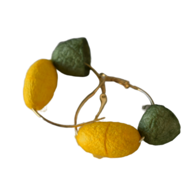 Yellow & green silk cocoons - επιχρυσωμένα, κρίκοι, ατσάλι, boho, πρωτότυπα δώρα