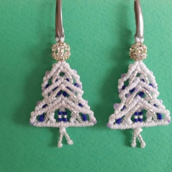 Christmas Earrings, Macrame Earrings,Christmas Tree Earrings - μακραμέ, ατσάλι, κρεμαστά - 4
