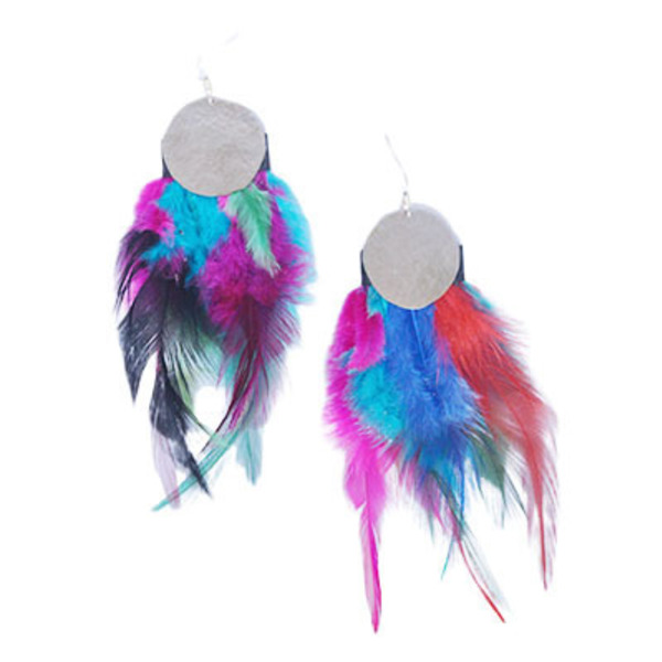 Σκουλαρίκια απο αρζαντό με πολύχρωμα φτερά - φτερό, μέταλλο, κρεμαστά, μεγάλα