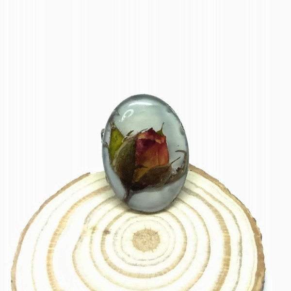 Δαχτυλίδι με αποξηραμένο τριαντάφυλλο - μπρούντζος, μεγάλα, αυξομειούμενα, φθηνά - 2