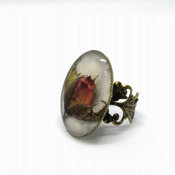 Δαχτυλίδι με αποξηραμένο τριαντάφυλλο - μπρούντζος, μεγάλα, αυξομειούμενα, φθηνά - 3