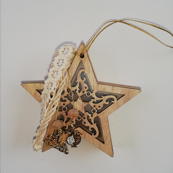 Τρισδιάστατο γούρι "Αστέρι" - γούρι, μεταλλικά στοιχεία, χριστουγεννιάτικα δώρα, ξύλινα διακοσμητικά, γούρια