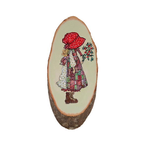Κορμός ξύλου ζωγραφισμένος στο χέρι "Το κορίτσι με το κόκκινο σκουφί" - πίνακες & κάδρα, πίνακες ζωγραφικής