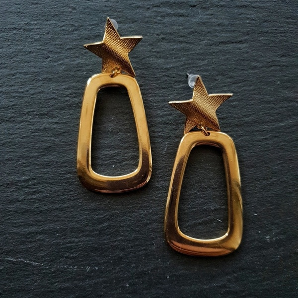 Stars gold earrings - επιχρυσωμένα, ορείχαλκος, μακριά, κρεμαστά