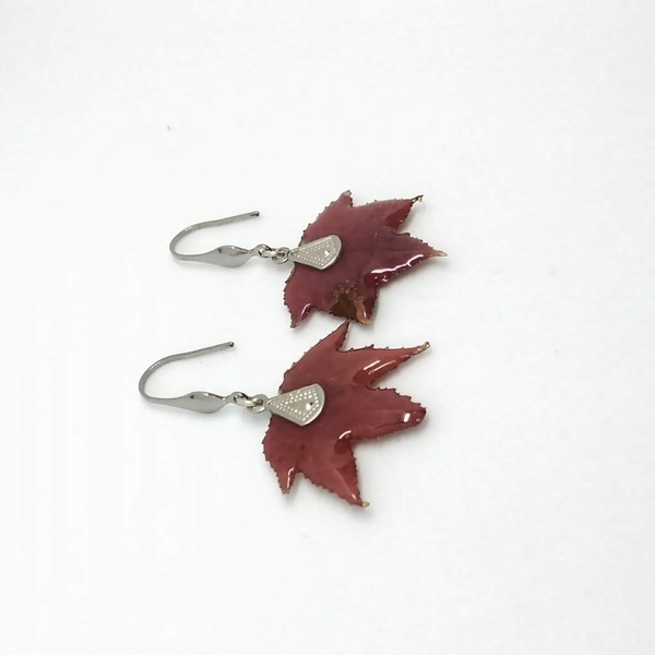 Σκουλαρίκια με αποξηραμένα φθινοπωρινά φύλλα - γυαλί, ατσάλι, κρεμαστά - 3