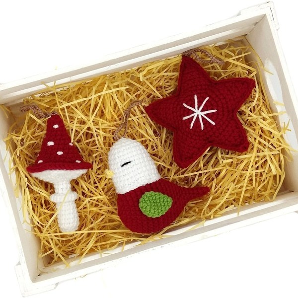 Σετ Χριστουγεννιάτικα στολίδια ( 5 τεμάχια) - amigurumi, χριστουγεννιάτικα δώρα, στολίδι δέντρου, στολίδια - 3
