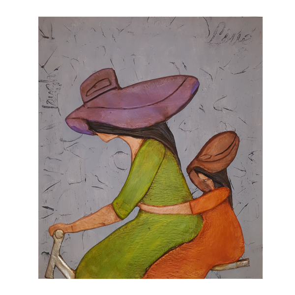 Πίνακας από πηλό "Βόλτα με το ποδήλατο" - πίνακες & κάδρα, πηλός, χειροποίητα, πρωτότυπα δώρα