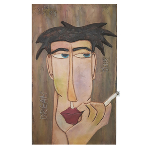 Πίνακας από πηλό "Αντρική φιγούρα με τσιγάρο" - πίνακες & κάδρα, πηλός, χειροποίητα, πρωτότυπα δώρα - 2