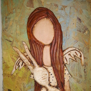 Πίνακας από πηλό "Κορίτσι με λαγό" - πίνακες & κάδρα, πηλός, χειροποίητα, διακοσμητικά, πρωτότυπα δώρα - 3