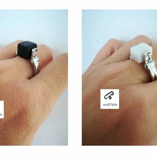 Handmade geometric C U B E stone ring for women-Χειροποίητο Δαχτυλίδι από μάρμαρο! - ημιπολύτιμες πέτρες, μοναδικό, ορείχαλκος, χειροποίητα, σταθερά, φθηνά - 2