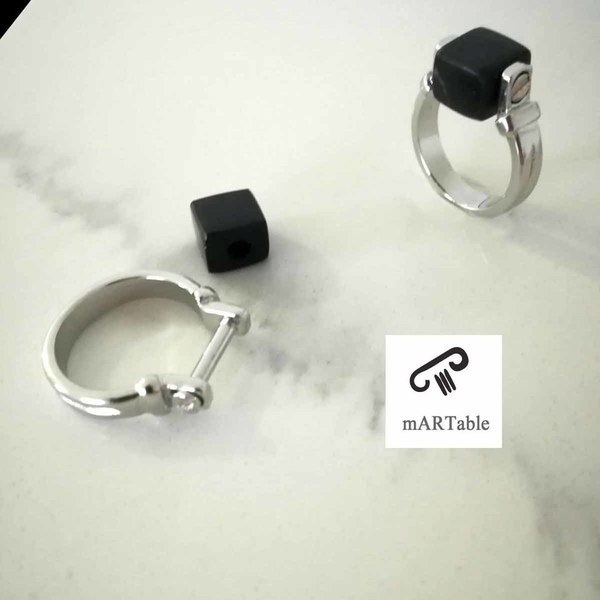 Handmade geometric C U B E stone ring for women-Χειροποίητο Δαχτυλίδι από μάρμαρο! - ημιπολύτιμες πέτρες, μοναδικό, ορείχαλκος, χειροποίητα, σταθερά, φθηνά - 4