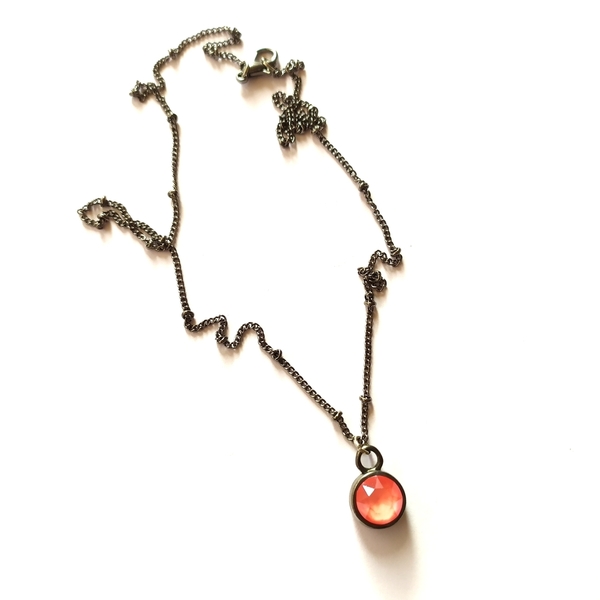 Minimal Swarovski peach necklace - μοντέρνο, swarovski, minimal, κοντά, φθηνά - 2