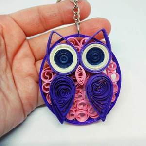 Μπρελόκ κουκουβάγια χειροποίητη Quilling - δώρο, κουκουβάγια, χειροποίητα, για παιδιά - 2