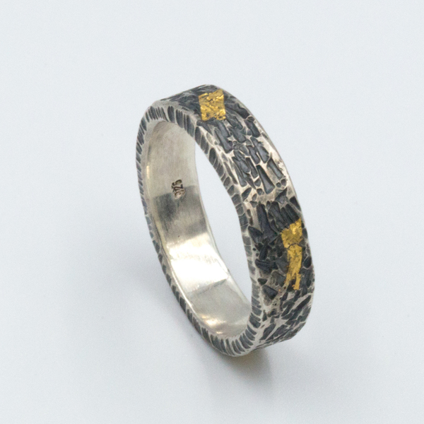 Ασημένιο δαχτυλίδι με 24 Κ φύλλο χρυσού - ανδρικά, δαχτυλίδια