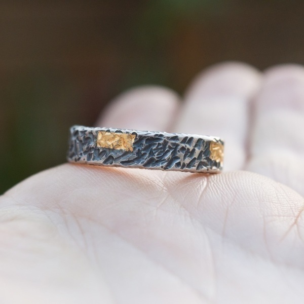 Ασημένιο δαχτυλίδι με 24 Κ φύλλο χρυσού - ανδρικά, δαχτυλίδια - 4