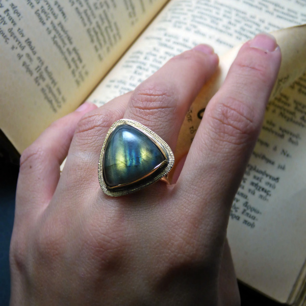 " Gold Labradorite " - Xειροποίητο επίχρυσο δαχτυλίδι με Λαβραδορίτη! - επιχρυσωμένα, ορείχαλκος, αυξομειούμενα - 4